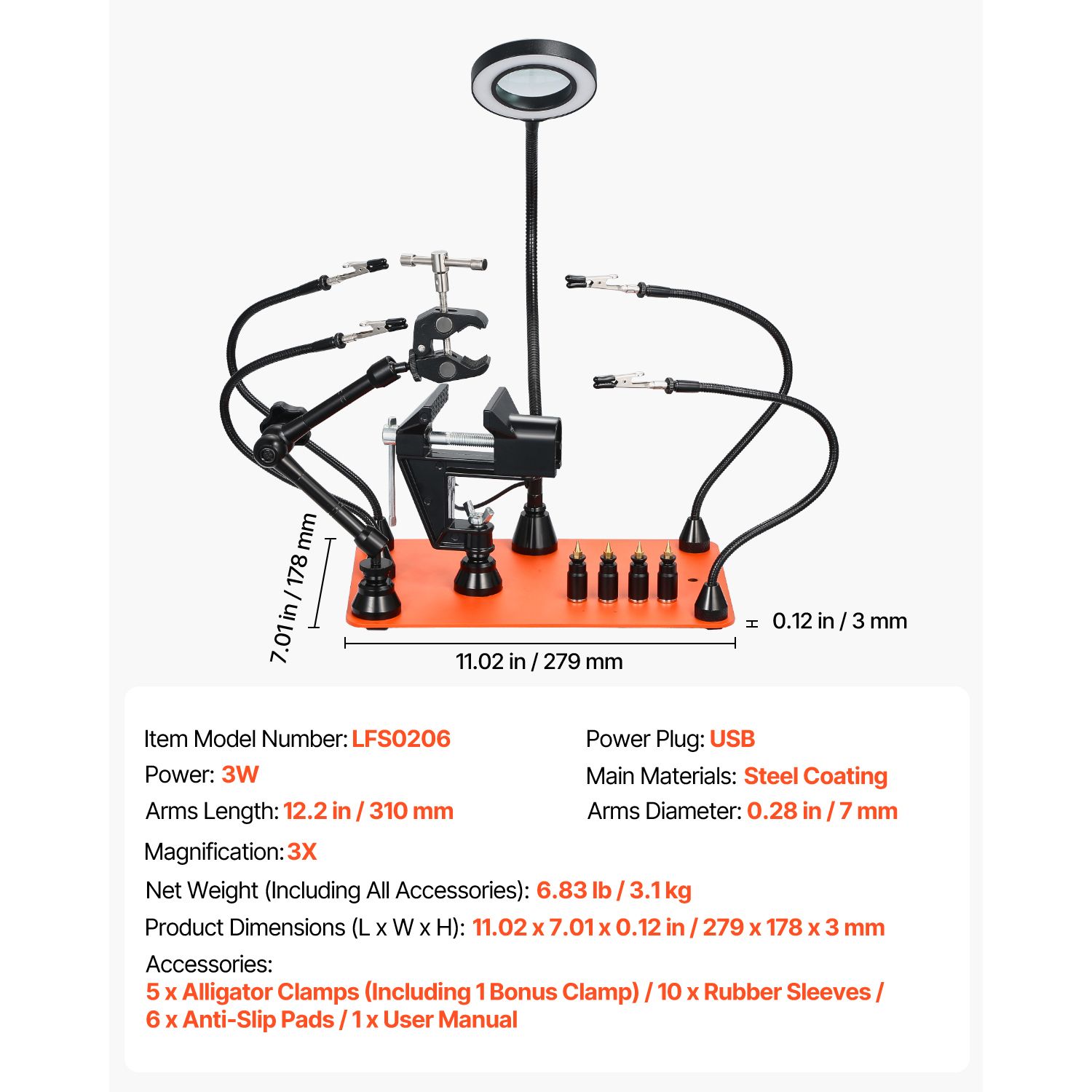 Electronics Repair Hobby - แท่นบัดกรีแม่เหล็กแบบมีแขนช่วย 4 แขน พร้อมแท่นจับชิ้นงาน, โคมไฟขยาย 3